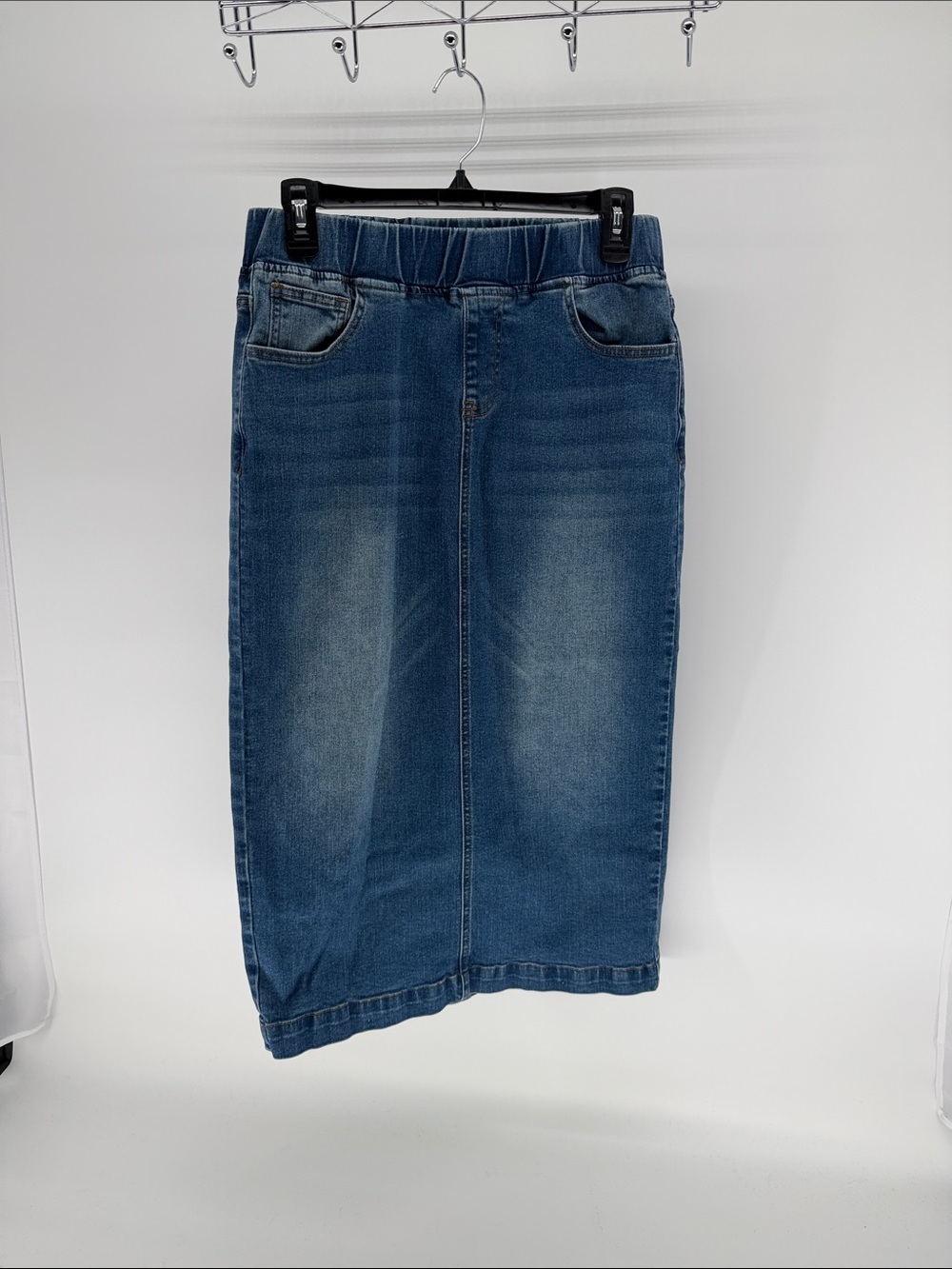 Women's Blue Denim Pencil Skirt with Elastic Waist NUGGLES